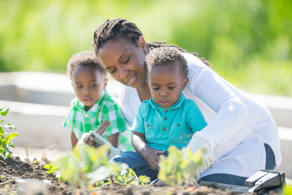 a mother and two small children